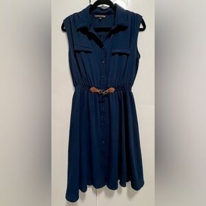 Always Indigo Navy Blue Sleeveless Button-Up Dress